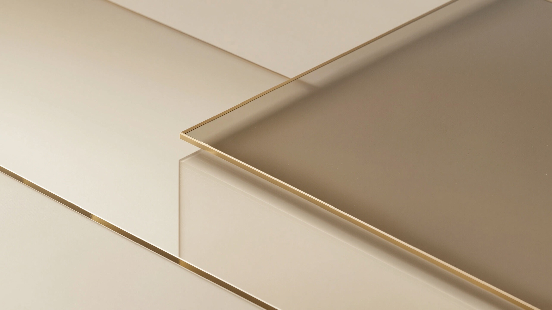 Layered translucent surfaces in warm neutral tones.